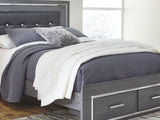 Lodanna Gray Queen Upholstered Panel Storage Bed, Dresser, Mirror, And Nightstand