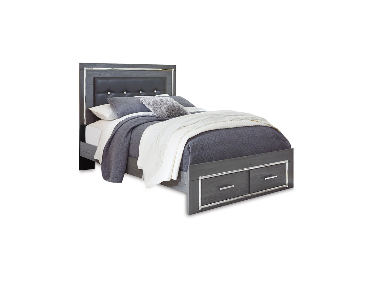 Lodanna Gray Queen Upholstered Panel Storage Bed, Dresser, Mirror, And Nightstand