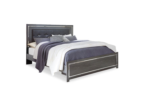 Lodanna Gray King Upholstered Panel Bed, Dresser, Mirror, Chest And Nightstand
