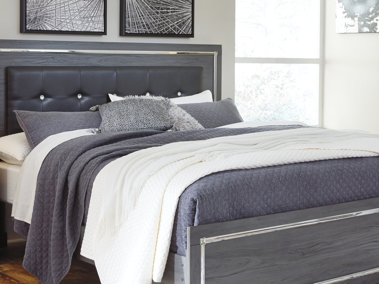 Lodanna Gray King Upholstered Panel Bed, Dresser And Nightstand