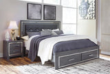 Lodanna Gray King Panel Bed With 2 Storage Drawers
