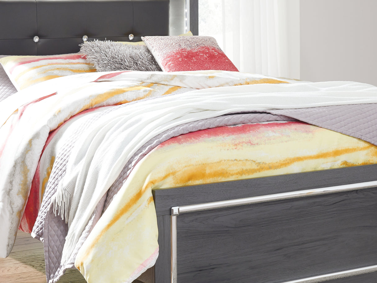 Lodanna Gray Full Upholstered Panel Bed, Dresser, Mirror, And Nightstand