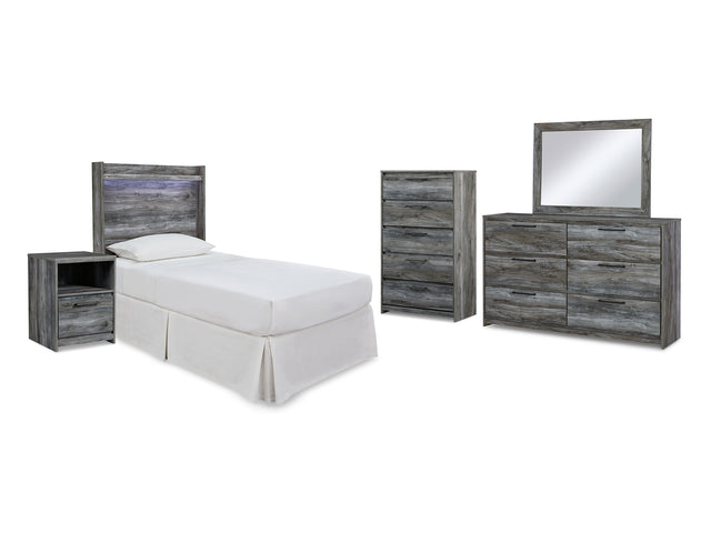 Baystorm Gray Twin Panel Headboard Bed, Dresser, Mirror And Nightstand