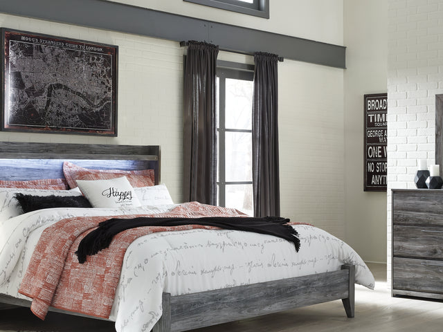 Baystorm Gray King Panel Bed, Dresser, Mirror, And Nightstand