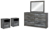 Baystorm Gray Dresser, Mirror And 2 Nightstands