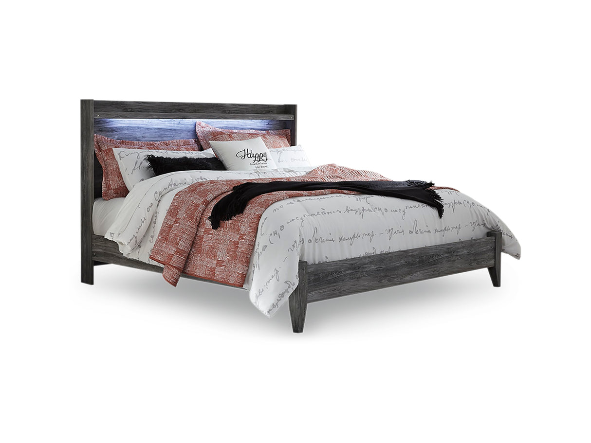 Baystorm Gray King Panel Bed, Dresser, Mirror, And Nightstand