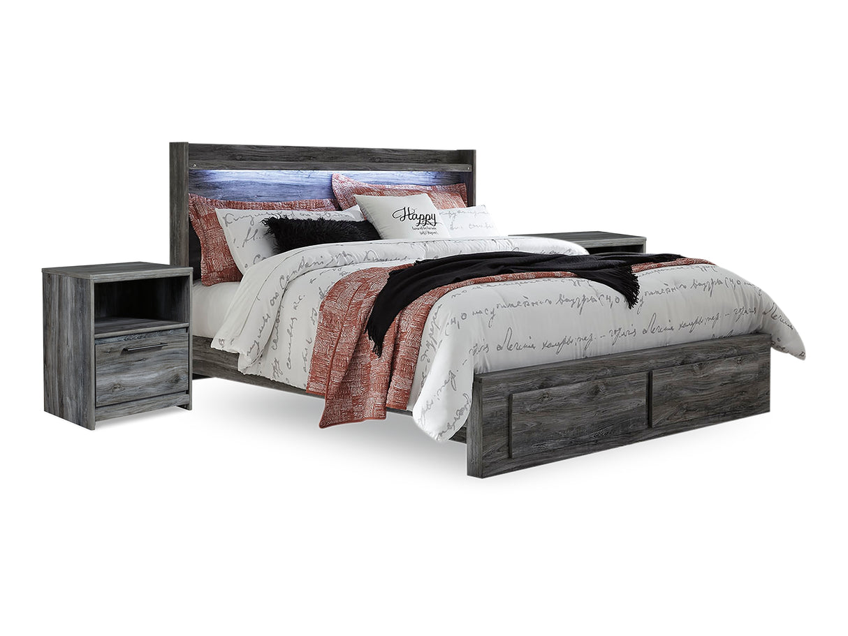 Baystorm Gray King Panel Storage Bed And 2 Nightstands