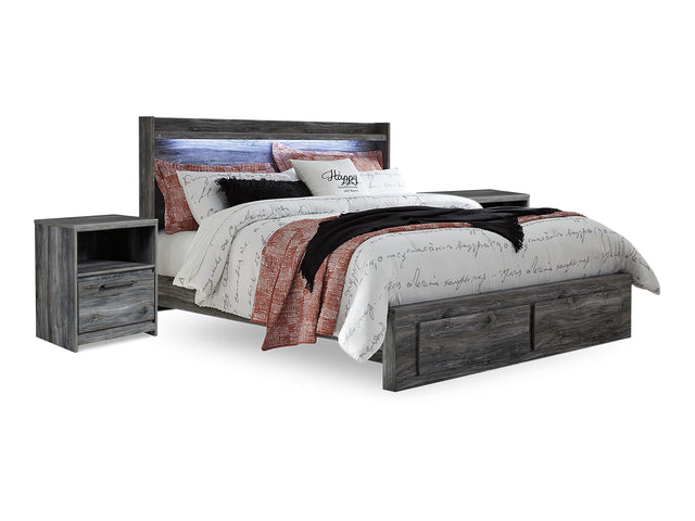 Baystorm Gray King Panel Storage Bed And 2 Nightstands