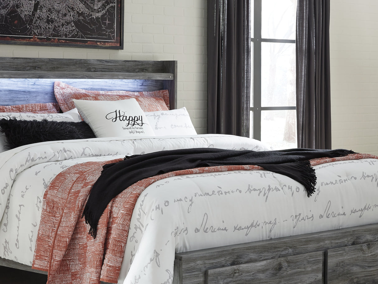 Baystorm Gray King Panel Storage Bed And 2 Nightstands