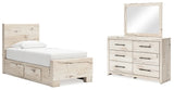 Lawroy Light Natural Twin Panel Bed With Storage, Dresser And Mirror