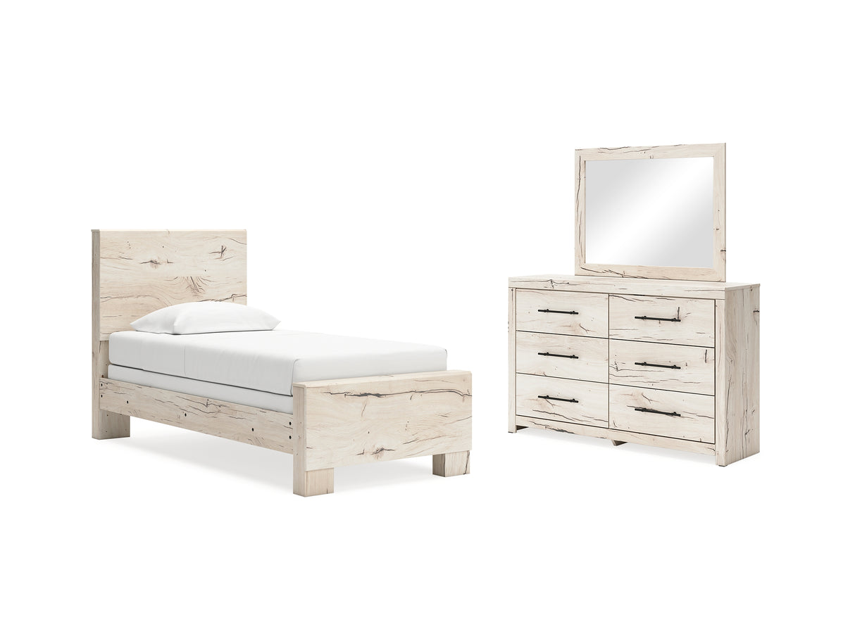 Lawroy Light Natural Twin Panel Bed, Dresser And Mirror