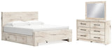 Lawroy Light Natural King Panel Bed With Storage, Dresser And Mirror