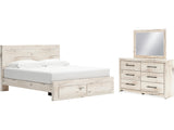 Lawroy Light Natural King Panel Storage Bed, Dresser And Mirror