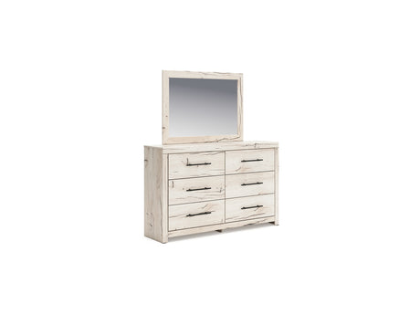 Lawroy Light Natural King Panel Bed With Storage, Dresser And Mirror