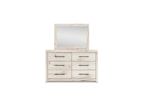 Lawroy Light Natural King Panel Bed With Storage, Dresser And Mirror