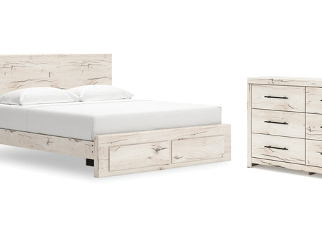 Lawroy Light Natural King Storage Bed, Dresser And Nightstand