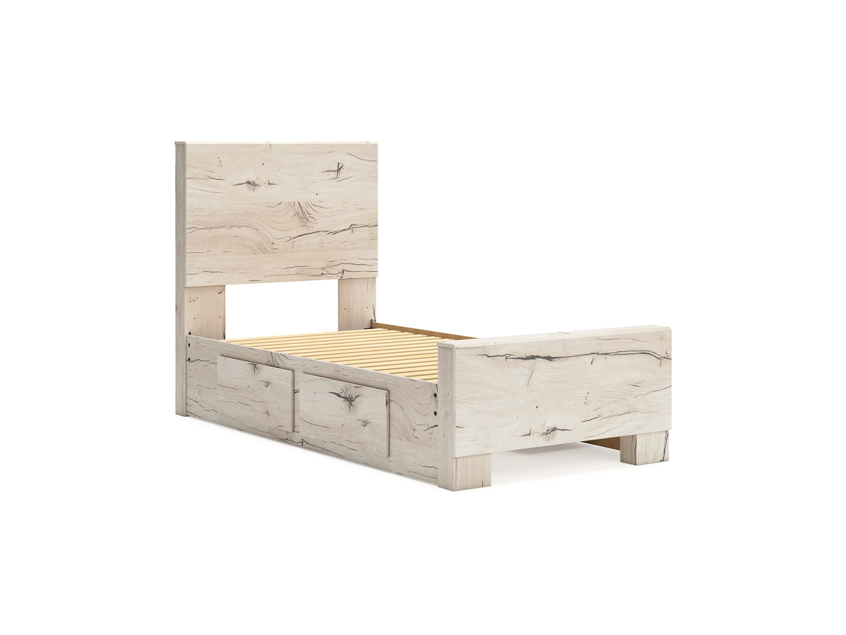 Lawroy Light Natural Twin Panel Bed With Storage, Dresser And Mirror