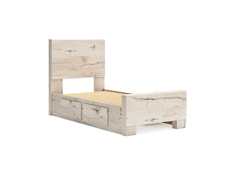Lawroy Light Natural Twin Panel Bed With Storage, Dresser And Mirror