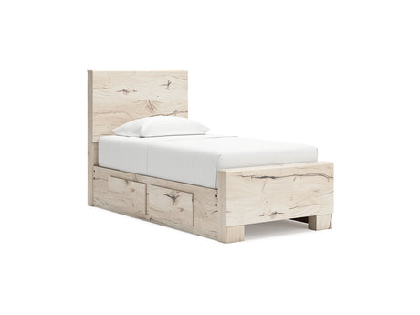 Lawroy Light Natural Twin Panel Bed With Storage, Dresser And Mirror