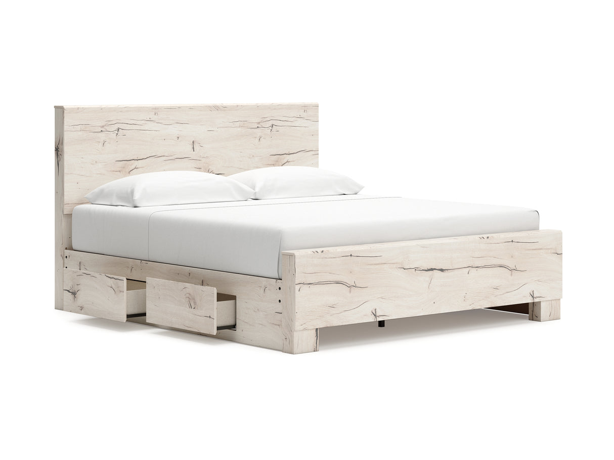 Lawroy Light Natural King Panel Bed With Storage, Dresser And Mirror