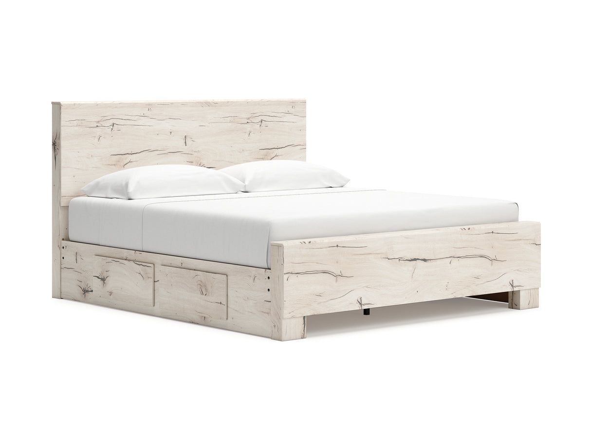 Lawroy Light Natural King Panel Bed With Storage, Dresser And Mirror