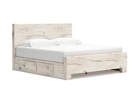 Lawroy Light Natural King Panel Bed With Storage, Dresser And Mirror