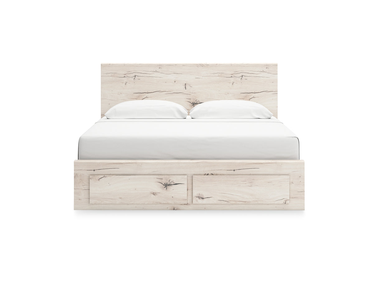 Lawroy Light Natural King Panel Storage Bed, Dresser And Mirror