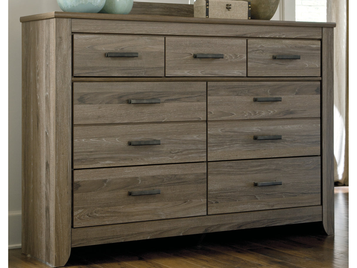 Zelen Warm Gray Queen Panel Bed And Dresser