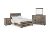 Zelen Warm Gray Queen Panel Bed, Dresser, Mirror And Nightstand
