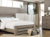 Zelen Warm Gray Queen Panel Bed, Dresser, Mirror And Nightstand