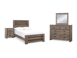 Zelen Warm Gray Full Panel Bed, Dresser, Mirror, And Nightstand