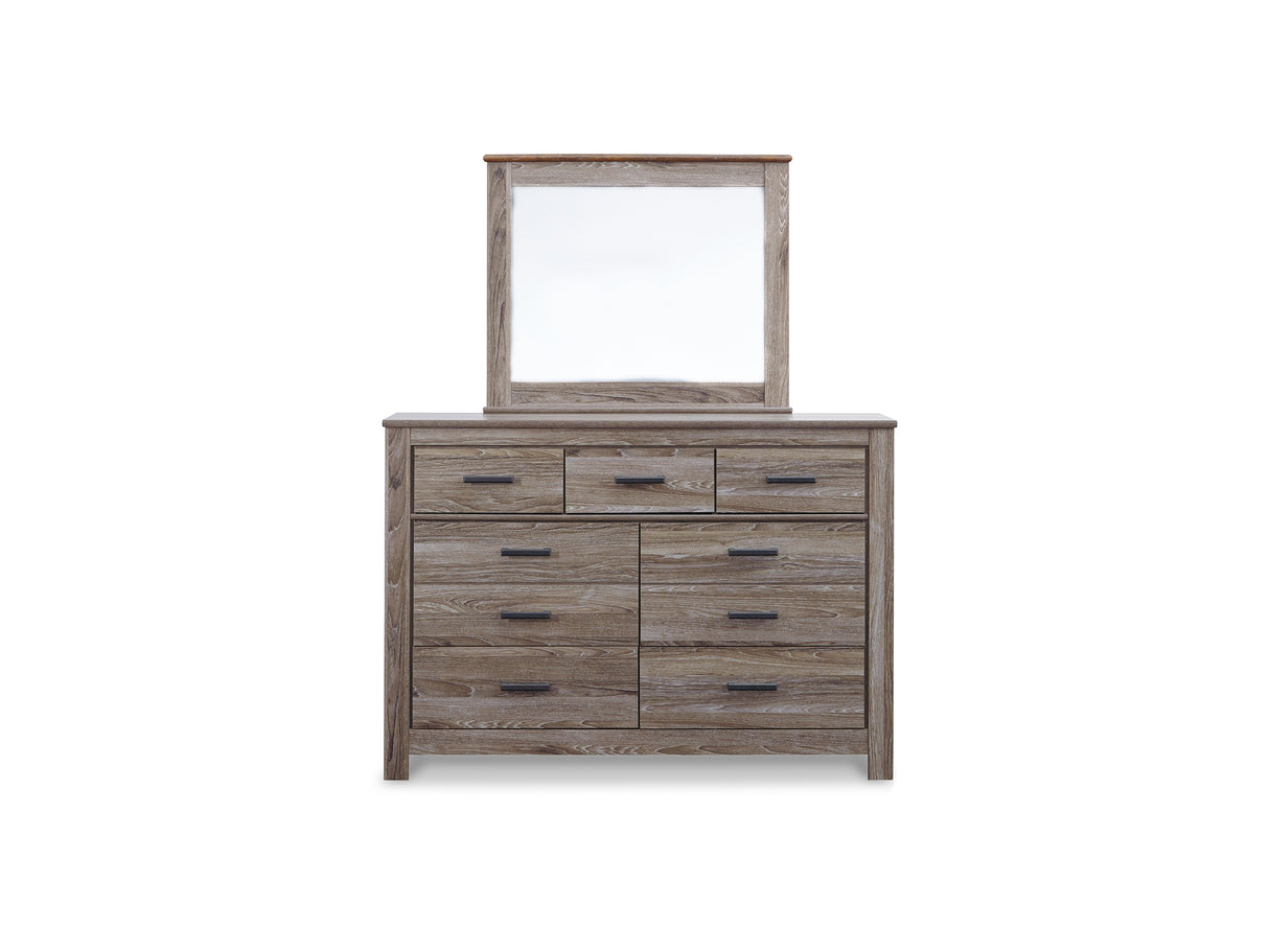 Zelen Warm Gray Full Panel Bed, Dresser, Mirror, And Nightstand