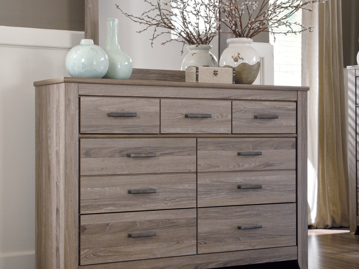Zelen Warm Gray Full Panel Bed, Dresser And Mirror