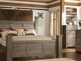 Juararo Dark Brown King Poster Bed, Chest And 2 Nightstands