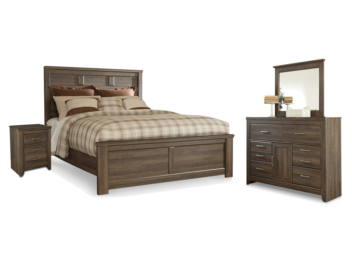 Juararo Dark Brown Queen Panel Bed, Dresser, Mirror And Nightstand