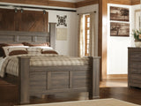 Juararo Dark Brown Queen Poster Bed With Mirrored Dresser And Nightstand