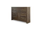 Juararo Dark Brown King Poster Bed, Dresser, Mirror, Chest And 2 Nightstands