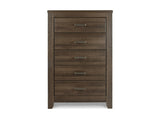Juararo Dark Brown King Poster Bed, Chest And 2 Nightstands
