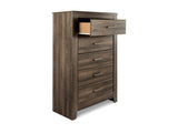 Juararo Dark Brown King Poster Bed, Chest And 2 Nightstands