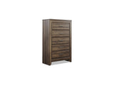 Juararo Dark Brown Queen Poster Bed, Dresser, Mirror, Chest And 2 Nightstands