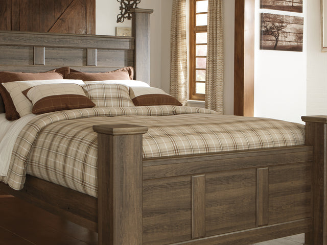 Juararo Dark Brown Queen Poster Bed