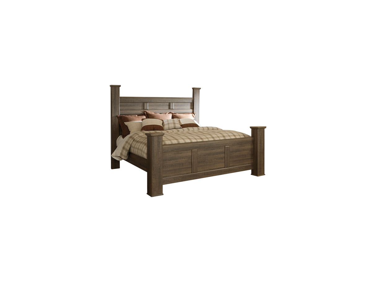 Juararo Dark Brown California King Poster Bed