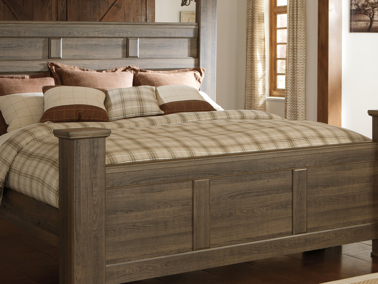 Juararo Dark Brown California King Poster Bed