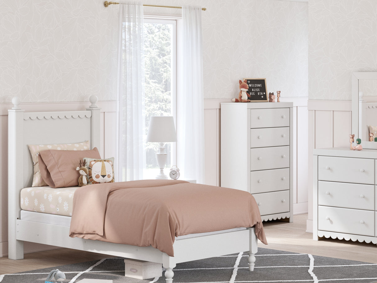 Mollviney White Twin Panel Bed