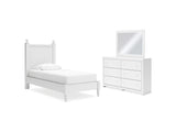 Mollviney White Twin Panel Bed, Dresser And Mirror
