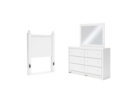 Mollviney White Twin Panel Headboard, Dresser And Mirror