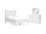Mollviney White Full Panel Bed, Dresser And Mirror