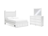 Mollviney White Full Panel Storage Bed, Dresser And Mirror