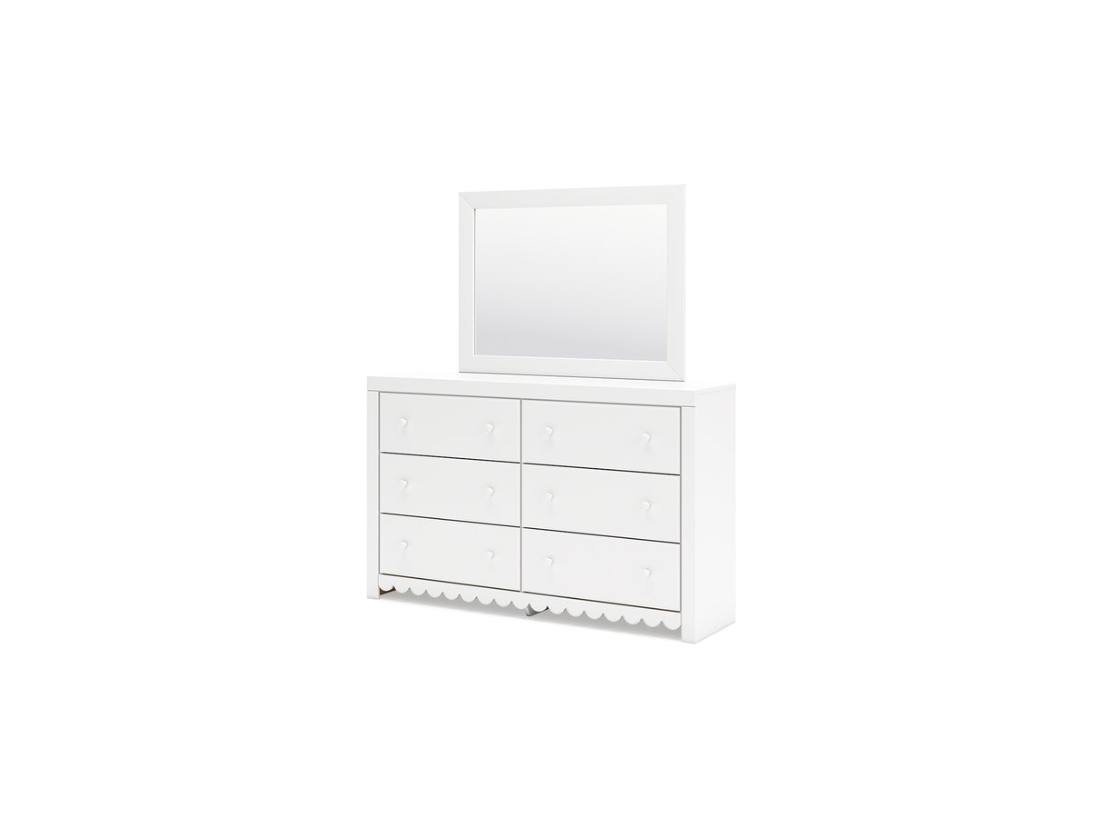 Mollviney White Full Panel Bed, Dresser And Mirror