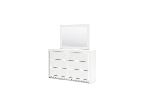 Mollviney White Twin Panel Bed, Dresser And Mirror